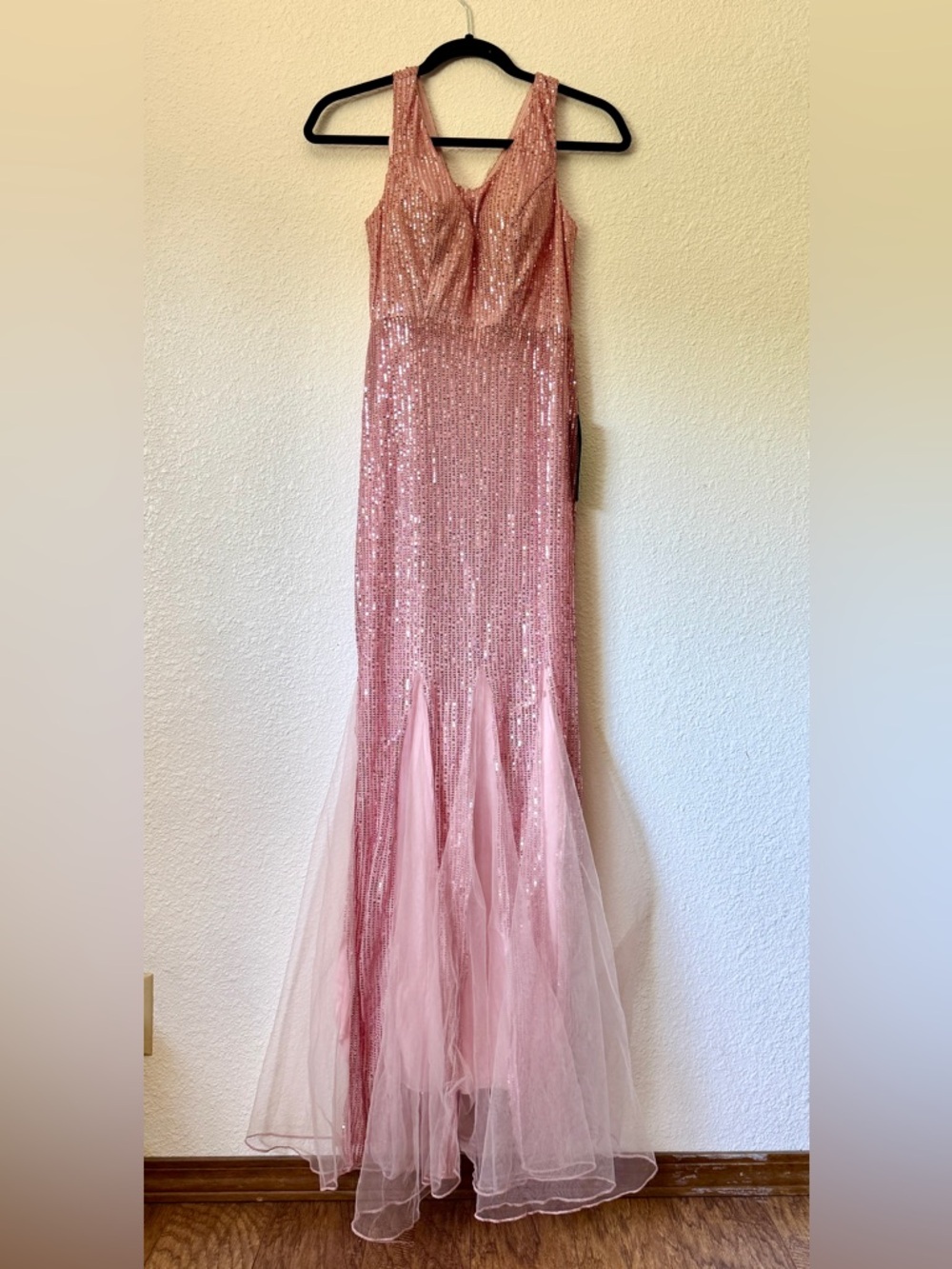 VK Selec Pink Sequin Mermaid Maxi Dress Size M Wedding Guest Prom Party Evening